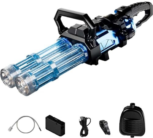 SoakStriker Water Gun, Elektrische Gatling-Wasserpistole, Neue Doppelfass-Spritzpistole mit Rotation und LED-Licht, Automatische Große Kapazität Wasser Pistole mit Klempnerarbeiten & Rucksack