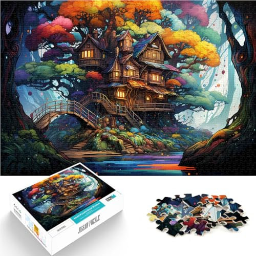 Rompecabezas de 1000 piezas para adultos y niños, diseño de casa de árbol en el bosque, rompecabezas de tablero de madera de 19.7 x 29.5 pulgadas, regalo para adultos y niños