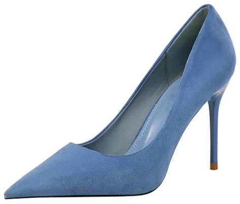 Zapatos de tacón Alto para Mujer con Punta Puntiaguda Zapato de Corte Tacón de Aguja Vestido de Gamuza Zapatos de tacón de Fiesta Noche de Fiesta Boda Nupcial para Damas,Azul,37 EU