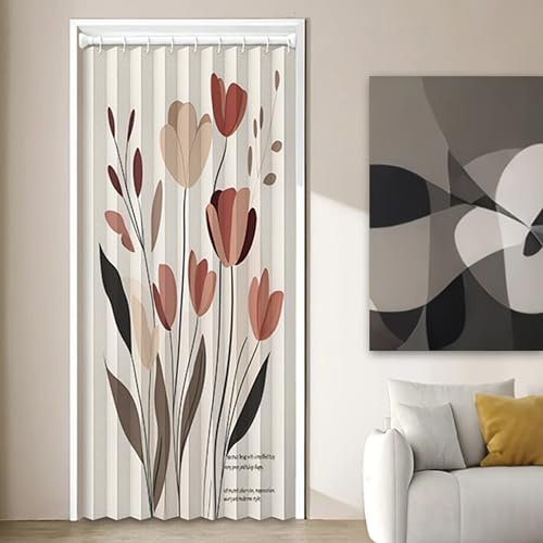 Magnetischer Türvorhang mit Verdunkelung & Blumen-Druck - Faltbarer Raumteiler für Bad, Schlafzimmer, Wohnzimmer (105cm×200cm, Design B)