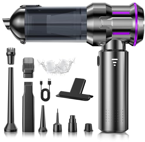 Aspirabriciole Senza Fili, 22000Pa Aspirapolvere Auto 4 in 1 con Scarico Polvere Automatico a un Tocco, Motore Brushless, Aspirazione a 3 Velocità per Casa/Auto/Peli di Animali Aomestici, Nero Viola