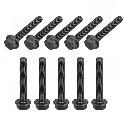 TA-VIGOR M8-1.25 x 50mm Hex Head Serrated Flange Bolts, 10.9 Grade Carbon Steel Flanged Hex Bolts, Heavy Duty Screws for Construction and Machinery, 10Pcs