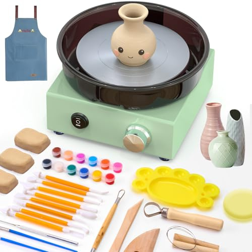 Alldeer Mini-Töpferscheiben-Set – 12 cm Drehteller, Zwei-Wege-Rotation, Tonrad für Anfänger