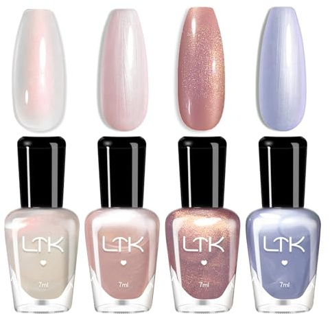 Pearl Nail Polish Sets - Air Quick Dry 4colour Pearlescent Iridescent Lilac White Pink Varnish - Mermaid Shimmer Nail Art Polish Kit For Women Manicure DIY