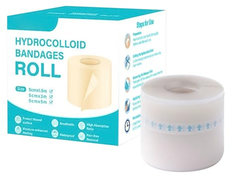 Rollo de hidrocoloide para heridas, ancho de 5 cm, vendajes para quemaduras, cinta impermeable, flexible y recortable para cicatrices, incisiones, cortes en dedos y rostro