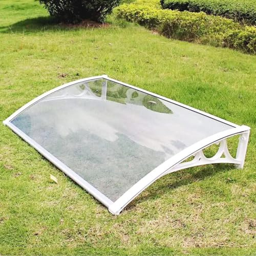 Curved Polycarbonate Door Canopy Windproof & Rainproof Outdoor Awning with Aluminum Alloy Bracket Black 60x80cm - Perfect for Home Facade Protection