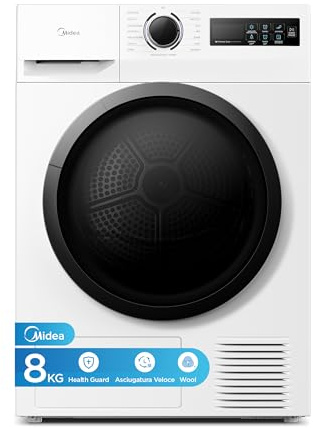 Midea Asciugatrice 8 Kg a Pompa di Calore, Libera Installazione, Classe A++, Asciugatura Veloce,Wool Refresh,15 Programmi,60 x 60 x 85 cm, Bianca - MD11EH80D