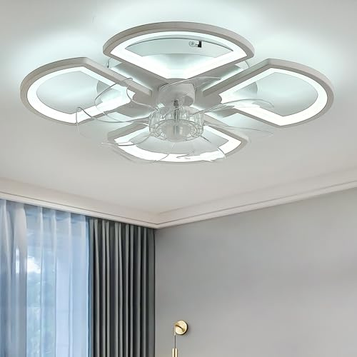JZFOACHR Ventilatore da soffitto Intelligente Bianco con luci, Telecomando e App, Funzione di Memoria dimmerabile, Motore CC Reversibile a 6 velocità per Camera da Letto e Soggiorno, 75 cm