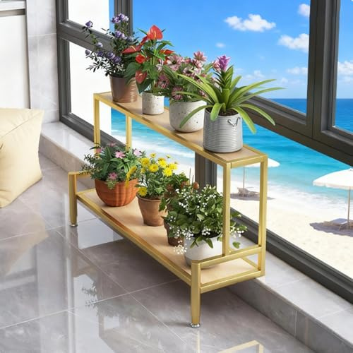 Fensterbank Verbreiterung Innen Wetterfeste Fensterbankverlängerung mit Pflanzenhalter, Robustes Fensterbrettregal, Leicht zu Reinigende Regalverlängerung für Balkon/Küche(Gold,L60cm(23 5/8))