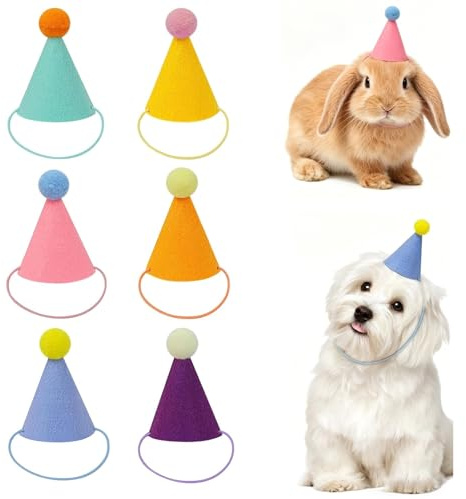 Zmupl Partyhüte für Kuscheltiere 6 Stück, Bunte Mini Partyhüte Kleine Partyhütchen Kuscheltiere Filz Partyhut Hunde Katzen Puppen Verstellbare Geburtstagshüte Faschingshütchen