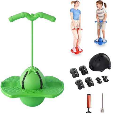 NNBWLMAEE Hüpfball Kinder, Pogo Jumper Sprungball für Kinder, Pogo Stick Balance Hüpfball mit Griff und Pumpe für Indoor Outdoor Spielzeug, Koordinationstraining für Jungen und Mädchen (Grün)