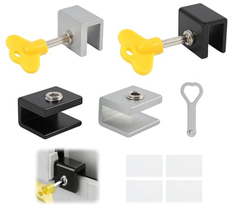 4 Piezas Cierre Ventanas Correderas Ajustable, Cerradura de Seguridad,para Puertas y Ventanas Deslizantes,Sistema de Bloqueo con Llave Hexagonal y Llave Corazón
