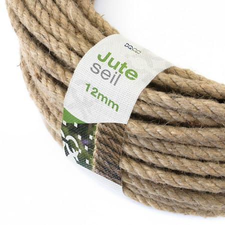 DQ-PP Cuerda DE Yute | Longitud 10m | Grosor 12mm | Cuerda de Fibra 100% Natural Marrón | Cuerdas Decorativa | Decoracion de Bricolaje | Macramé | Accesorios de Jardin