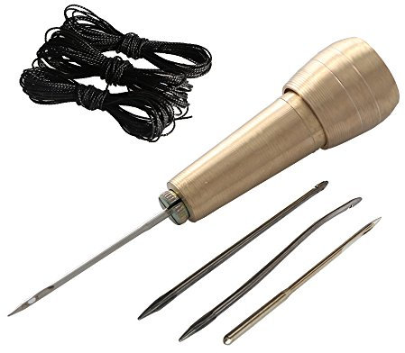 Rame con punteruolo 4 aghi da cucito a Stitcher'Shoe Repair ToRame con punteruolo 4 aghi da cucito a Stitcher Shoe Repair Tool Kit con 9m filo di nylon per riparazioni fai da te, in pelle, da donna, in tela（oro+ Nero)