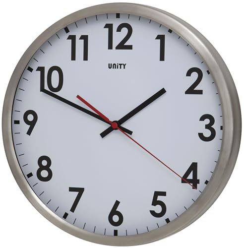 Unity-Wanduhr, Gairn, Silent Sweep, Weiß und Silber, 30 cm