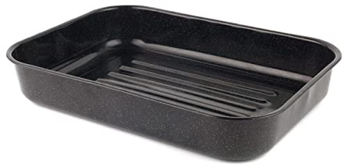 Russell Hobbs CW11431 Deep Roasting Tin, Vitreous Enamel Coated Large Roaster, Oven Baking Dish, Roast Chicken Tray, Meal/Vegetables, Dishwasher Safe, Romano Collection, 42 cm, Black