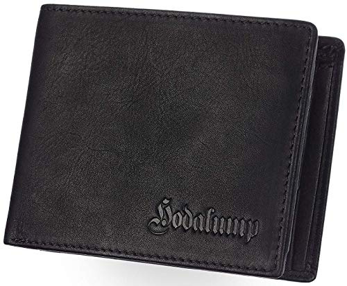 Hodalump - Premium Echt-Leder Geldbörse mit RFID-Schutz & Münzfach - Herren & Damen Geldbeutel - Portmonee klassisch aus Büffelleder - Echtleder Portemonnaie im Vintage Design - Brieftasche in schwarz