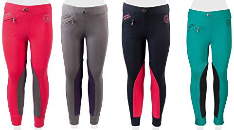PFIFF 102603 Kinder Reitleggings Ella Stoff Besatz Reithose Mädchenreithose, Blau / Pink 140