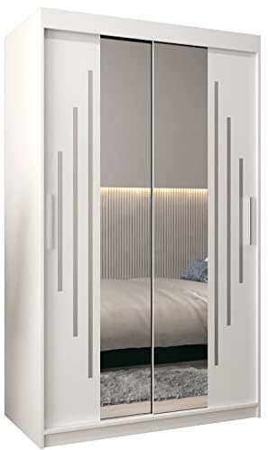 MEBLE KRYSPOL York 1 120 Schlafzimmerschrank mit Zwei Schiebetüren, Spiegel, Kleiderstange und Regalen – 120x200x62cm - Mattweiß