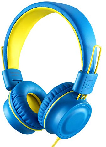 Kids Headphones-Noot Products K33 Foldable Stereo Tangle-Free 5ft Long cord 3.5mm Jack Plug in Wired On-Ear Headset for Children/Teens/Boys/Girls/ipad/School/Kindle/Travel/Plane/Tablet (Electric Blue)