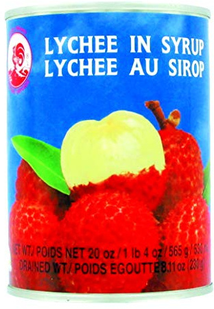 Litchi / Lychee thaïlandais au sirop en conserve - Marque Coq - Fruits exotiques - 565G (4 boîtes)