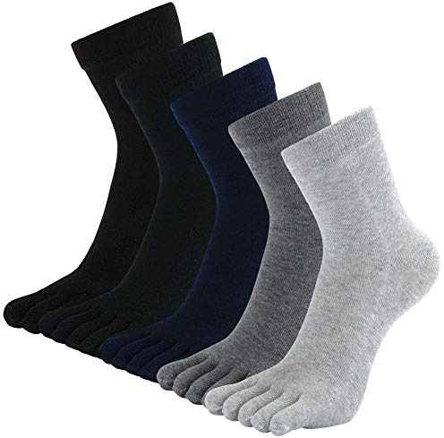 LOFIR Calzini in Cotone con Dita Separate da Uomo Calze 5 Dita, Calze Antiscivolo per Sport, Traspirante Morbido Calzini, Sneaker Calzino per Corsa Scuola, Taglia 39-44, 5 paia