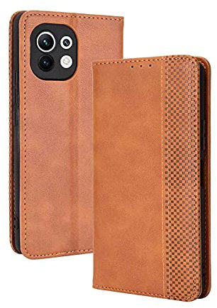 GOKEN Leder Folio Hülle für Xiaomi Mi 11 Lite 5G NE | Mi 11 Lite 5G | Mi 11 Lite, Lederhülle Brieftasche, Flip PU/TPU Handyhülle Schutzhülle Case Cover mit Ständer Funktion (Braun)