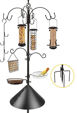 Deluxe Bird Feeding Station Kit Bird Feeder Pole with Squirrel Baffle, Suet Cage, Bath Tray for Planter Hanger - Wildlife-Friendly Design