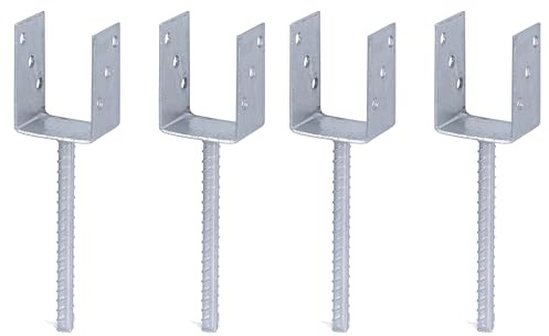 Alberts 215033 Ancre de poteau en U | avec ancrage béton en acier strié | galvanisée à chaud | largeur 75 mm | longueur de l'ancrage béton 200 mm | Set de 4 pièces