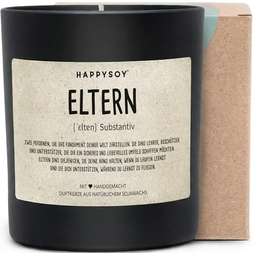 Eltern Definition - Duftkerze mit Spruch als liebevolles Geschenk für Mama und Papa, Weihnachten, Dankeschön, Kerze im Glas mit blumigem Duft