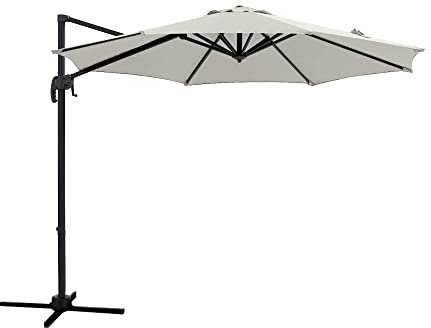 Skylantern - Sombrilla de playa octogonal (diámetro 300 cm, con pie de sombrilla – Sombrilla de 3 x 3 m, color beige aluminio – Paraguas Sombrilla para playa o balcón para patio