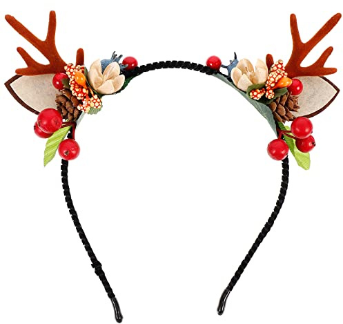 Lurrose Weihnachten Geweih Haarreifen Rentier Haarband Cosplay Haarschmuck Rentiergeweih Kopfschmuck Elchgeweih Deko für Erwachsene Foto Requisiten Reh Kostüm Zubehör