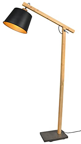 Trio Leuchten Stehleuchte Harris 412700132, Metall Schwarz matt,innen goldfarbig, Holz natur, exklusiv Leuchtmittel 1x E27