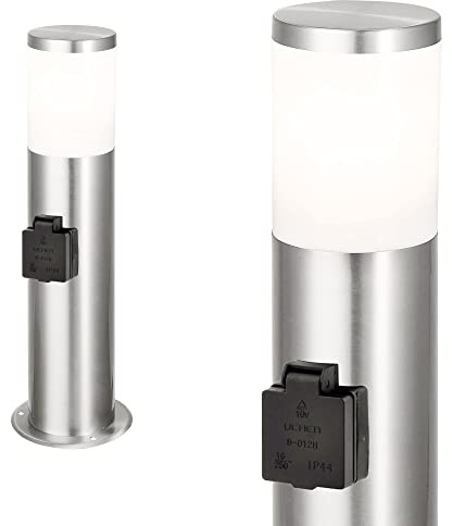 Maxkomfort Standleuchte Außenleuchte Wegbeleuchtung E27 Edelstahl-Optik mit Steckdose IP44 Außenbeleuchtung Garten moderne 60cm Standlampe aus Edelstahl 296A-600SN