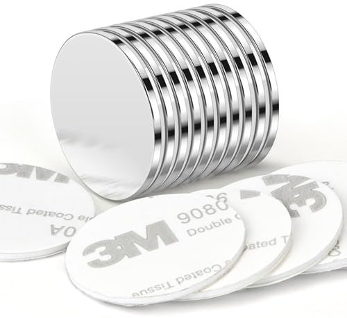 Wukong Calamite Adesive，25x2mm | 10 Pezzi Calamite Potenti，Magneti Neodimio Calamite Rotonde，Magnete Potente per Fai da te, Frigorifero, Cucina e Parete Comune