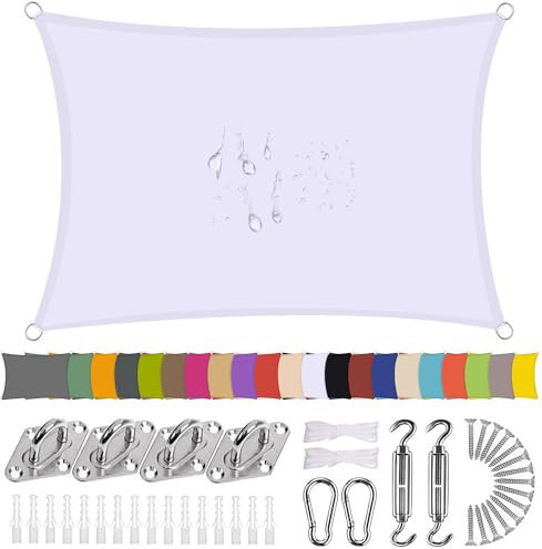 Voile ombrage rectangulaire 1.5x4m Blanc, Voile dombrage rectangulaire, 90% Une Protection des Rayons UV Tissu imperméable, pour Extérieur/Terrasse/Jardin