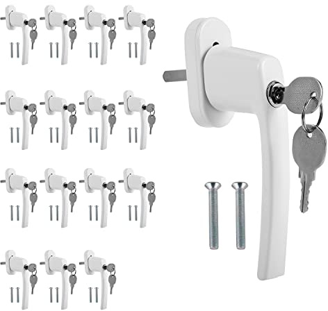 Ansobea 16 x fönsterhandtag aluminium, barnsäkring med lås i stiftlängd 35 mm, låsbart säkerhetsfönsterhandtag, fönsterlås lika låsbart med nyckel, vit fönsterhandtag