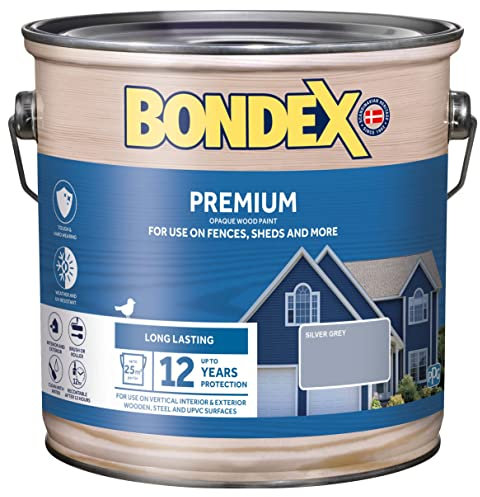 Bondex Premium Wood Stain - Silver Grey – Suitable for Interior & Exeterior Wood - Water Based & Hardwearing – 12 Years Protection - 2.5L