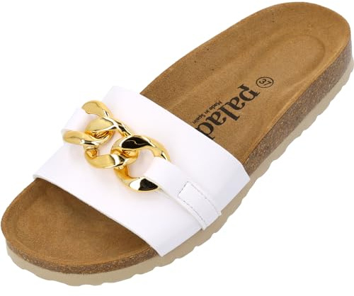 Palado Damen Pantoletten Gozo - bequeme Sandalen Made in Spain - Hausschuhe mit dämpfendem Kork-Fußbett - modische Sommerschuhe