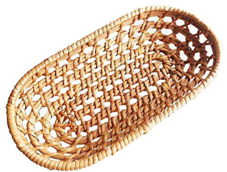 JISADER Frutero Ovalado de Mimbre, Cestas de Mimbre Tejidas a Mano para Frutas, Cesta Tejida de Mimbre, Cesta de Pan Tejida de Mimbre para Hotel, Desayuno, FR, Grande, Individual