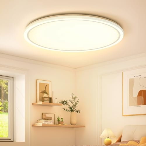 Aisutha Deckenlampe Rund LED Deckenleuchte 18W, 5000K, 1800LM, IP54 Wasserdichte Badezimmer Lampe für Wohnzimmer Küche Schlafzimmer Flur Balkon, Ultra Dünn Led Lampen Deckenlampen Ø22cm, Weiß