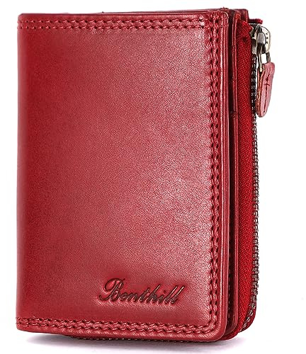Benthill Kleine Geldbörse Echt Leder | Damen & Herren Geldbeutel mit RFID Schutz | 7 Kartenfächer | Slim-Wallet inkl. Geschenkbox, Farbe:Rot