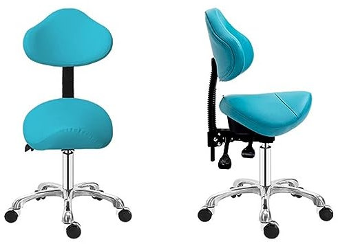 TUJOBA Sattelhocker PVC Leder -Sattelstühle Hocker mit Metallbeinen, Zurück Unterstützen Ergonomische Stühle, Stehend, Tattoo/Zuhause/Büro/Krankenhaus/Barhocker (Color : Blue)