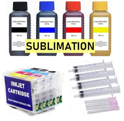 Inkpro - nachfüllbare Patronen E604 XL + 4 x 100 ml Sublimationstinte für kompatibel mit Epson Expression Home XP-2200 2205 3200 3205 4200 4205, Workforce WF-2910 2930 2935 2950