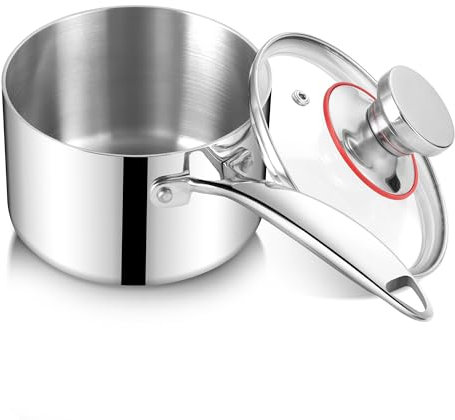 Pentola Joyfair, pentola per il latte a induzione premium in acciaio inossidabile a 3 strati da 18 cm con coperchio, pentola da 2,5 litri con manico lungo, pentole piccole per tutti i tipi di fornell