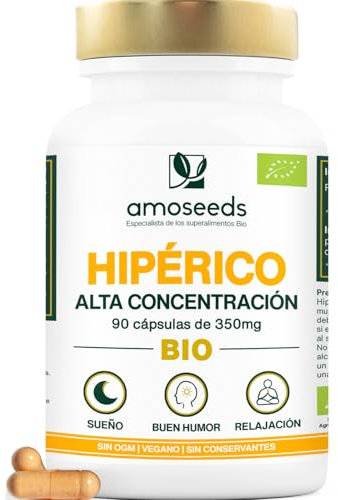 Hipérico BIO | Alta Concentración, 1050mg / día | Hierba de San Juan Orgánica | Baja Moral, Estado de Ánimo, Antiestrés, Sueño | 90 cápsulas | Primera Calidad