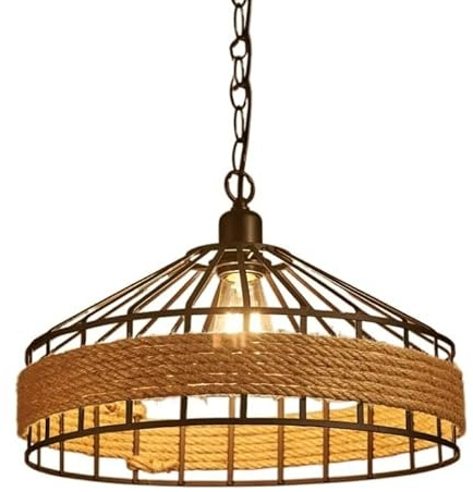 UNbit Retro Hemp Rope Iron Cage Hanging Lamp E27 Vintage Industry Restaurant Metal Droplight Antique Cbar Balcony Ceiling Lamp Chandelier Durable/Large Size/Large Size Light (Color : Small Size)