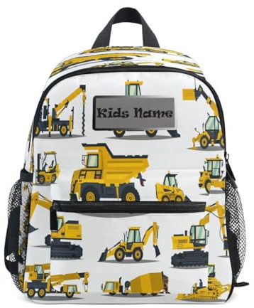 HMZXZ Mini mochila personalizada para niños pequeños para niñas y niños, grúas de construcción, mochilas personalizadas para niños, mochila escolar con nombre y texto para niños, multicolor