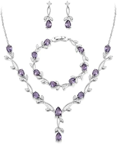 EVER FAITH Bröllopssmycken för brud brudtärna tårdroppe kubisk zirkonia blad vinstockar brud bal halsband dingla örhängen armbandsset för kvinnor