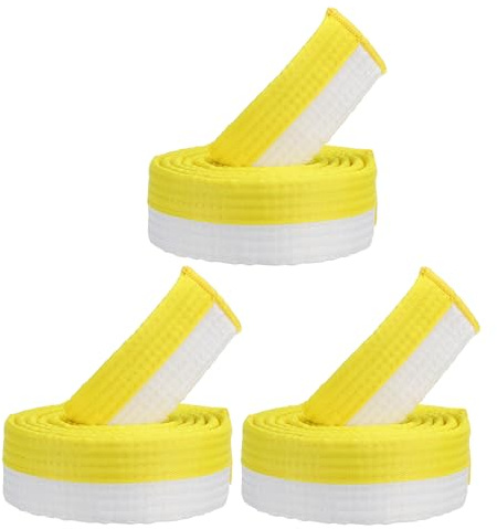 PATIKIL Taekwondo Colored Ranking Belt, 3 Pack 1.6 x5Ft 1.6M Polyester Martial Arts Judo Karate Belts for Coach Teaching Practice, White and Yellow
